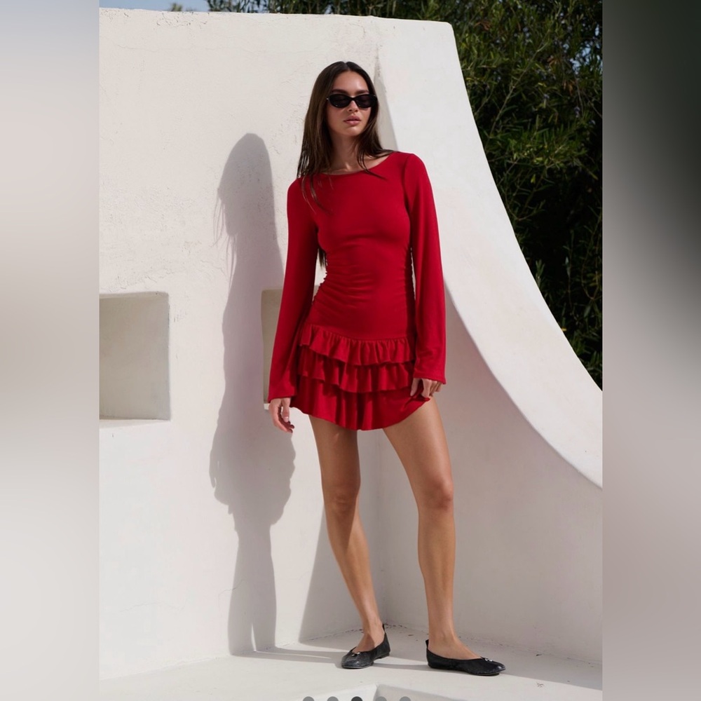 NWT Free people Good Feels Ruffle Long-Sleeve Mini Dress